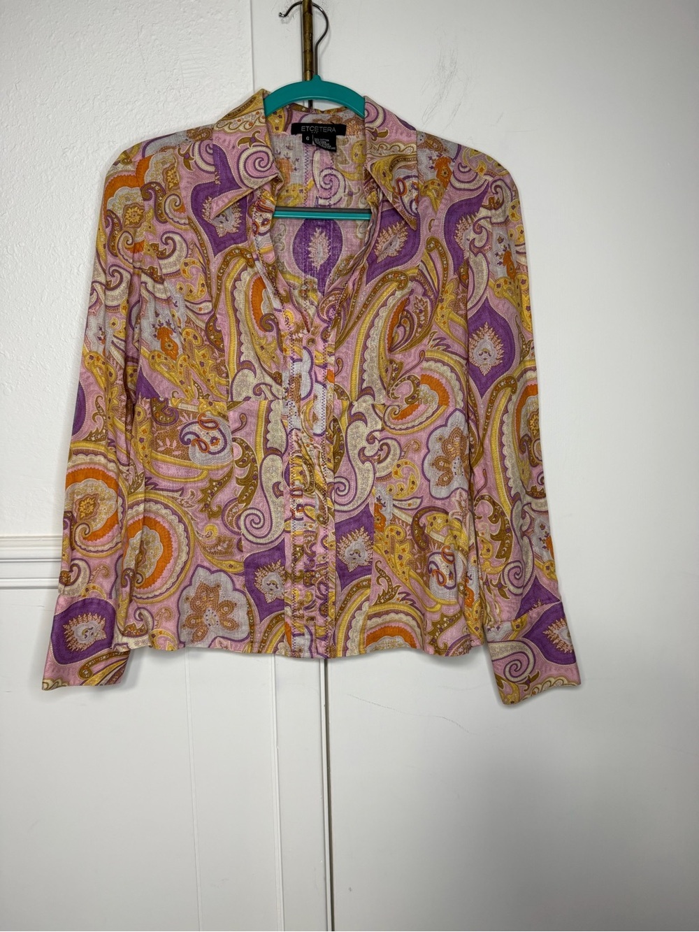 Etcetera Pink and Purple Paisley Button-Down Shirt